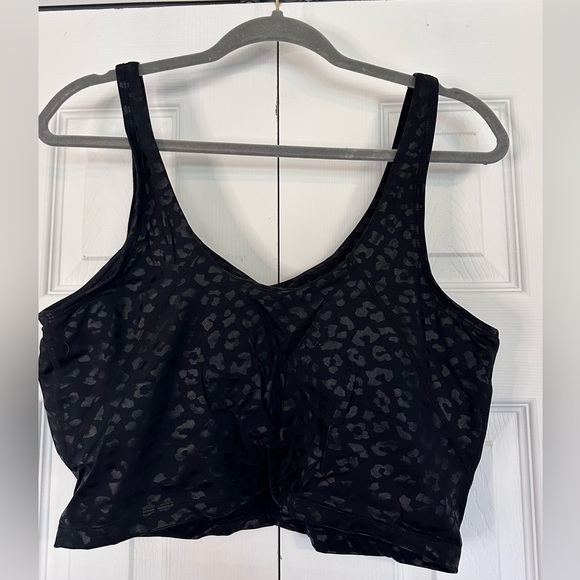 Black Shiny Leopard Workout Crop Top Padded Sports Bra - Picture 3 of 4